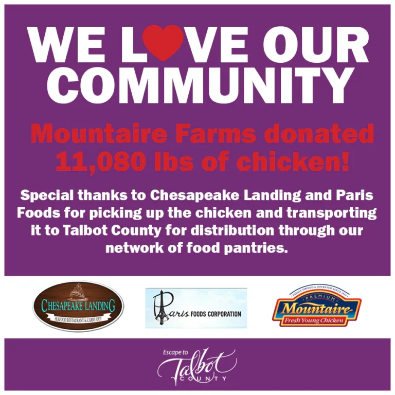 Graphic: We love our community announcing Mountaire Farms donated 11,080 lbs of chicken, with partner logos