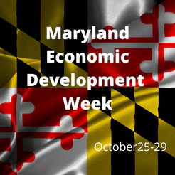 Graphic: Maryland Economic Development Week, October 25-29, over a Maryland flag