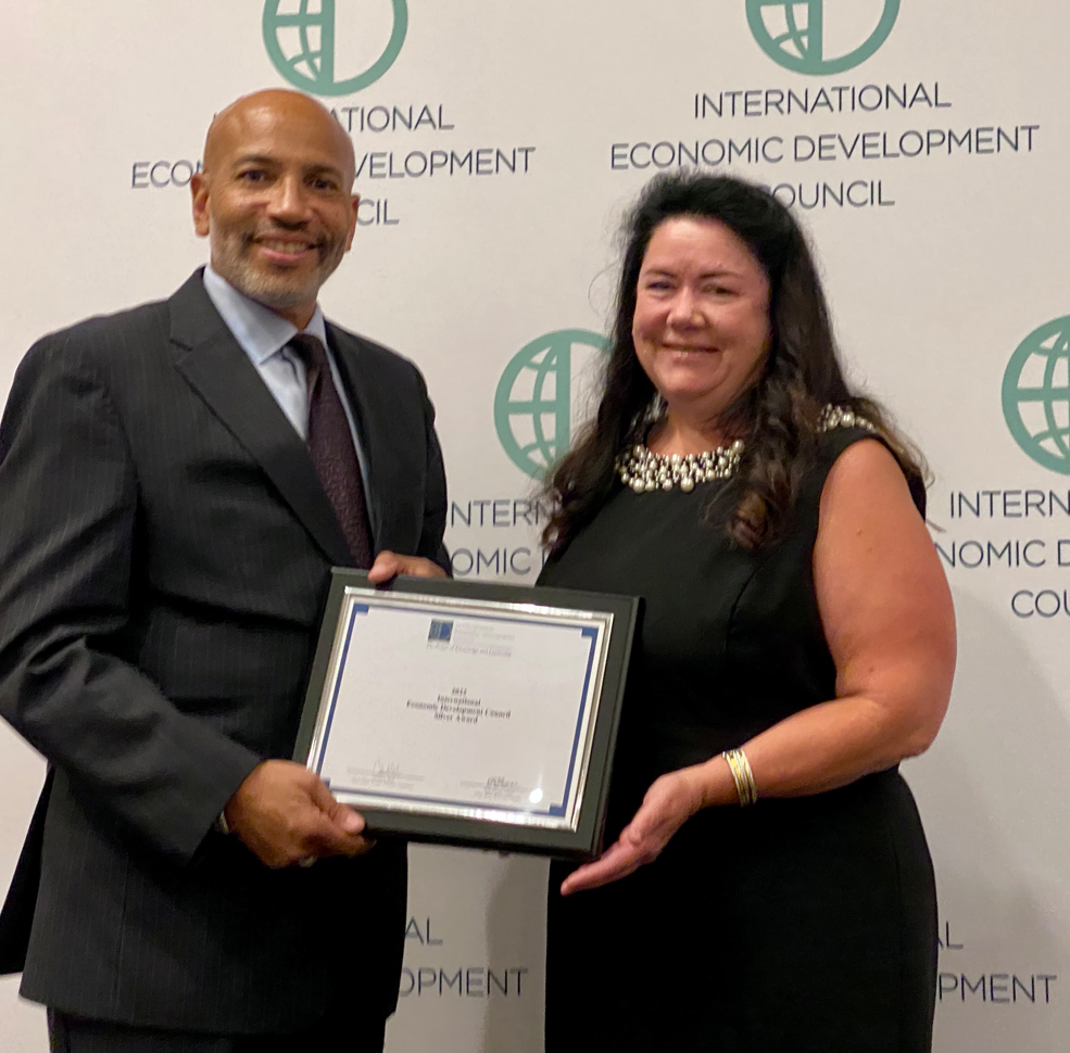 From left: International Economic Development Council Board of Directors Chair Todd Green, CecD with Talbot County Economic Development and Tourism Director Cassandra Vanhooser at the International Economic Development Council’s Annual Conference in Oklahoma City, Okla. The department was recently recognized among other local constituents as a 2022 IEDC Excellence in Economic Development silver award winner in regionalism and cross-border collaboration. 