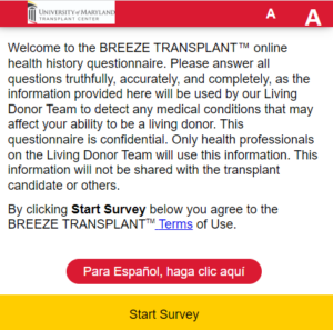 UMCC Living Donor health history questionnaire