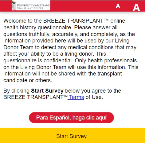 UMCC Living Donor health history questionnaire