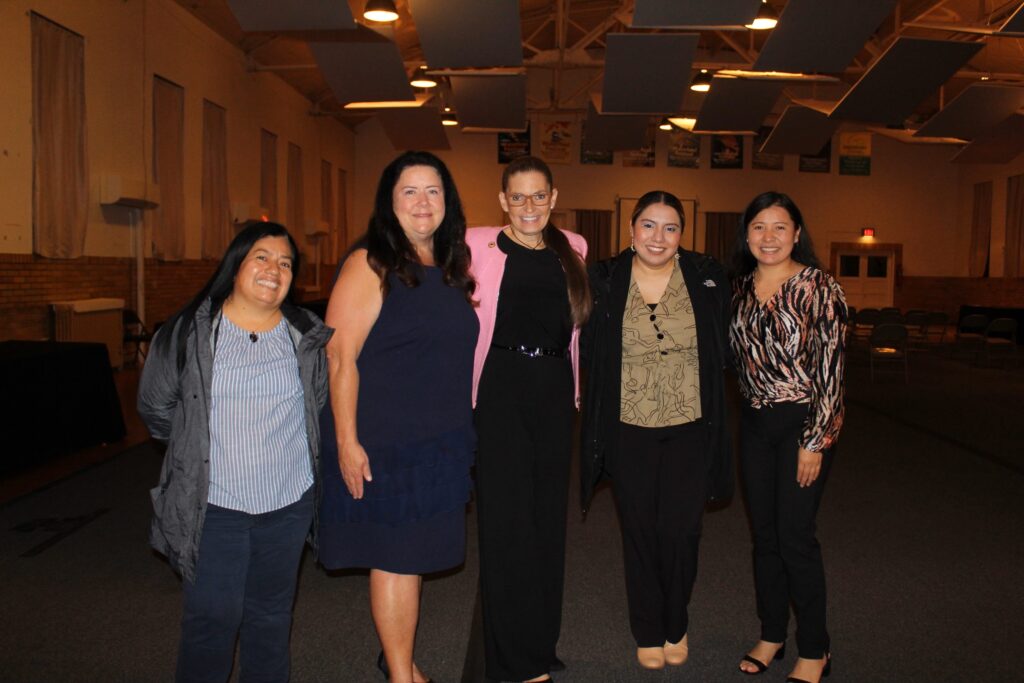 Uniting for Entrepreneurship in Maryland Program Talbot County Team member Maria Perez, Talbot County Department of Economic Development & Tourism Director Cassandra Vanhooser, Maryland Governor’s Office for Small, Minority and Women Business Affairs Small Special Secretary Yolanda “Maria” Martinez, Chesapeake Multicultural Resource Center Benefits Outreach Specialist Jackie Reyes, and Chesapeake Multicultural Resource Center Hispanic Outreach Coordinator & Community Liaison Ingrid Diaz Lopez at the October 14 Talbot County Minority Business Resource Fair in Easton.