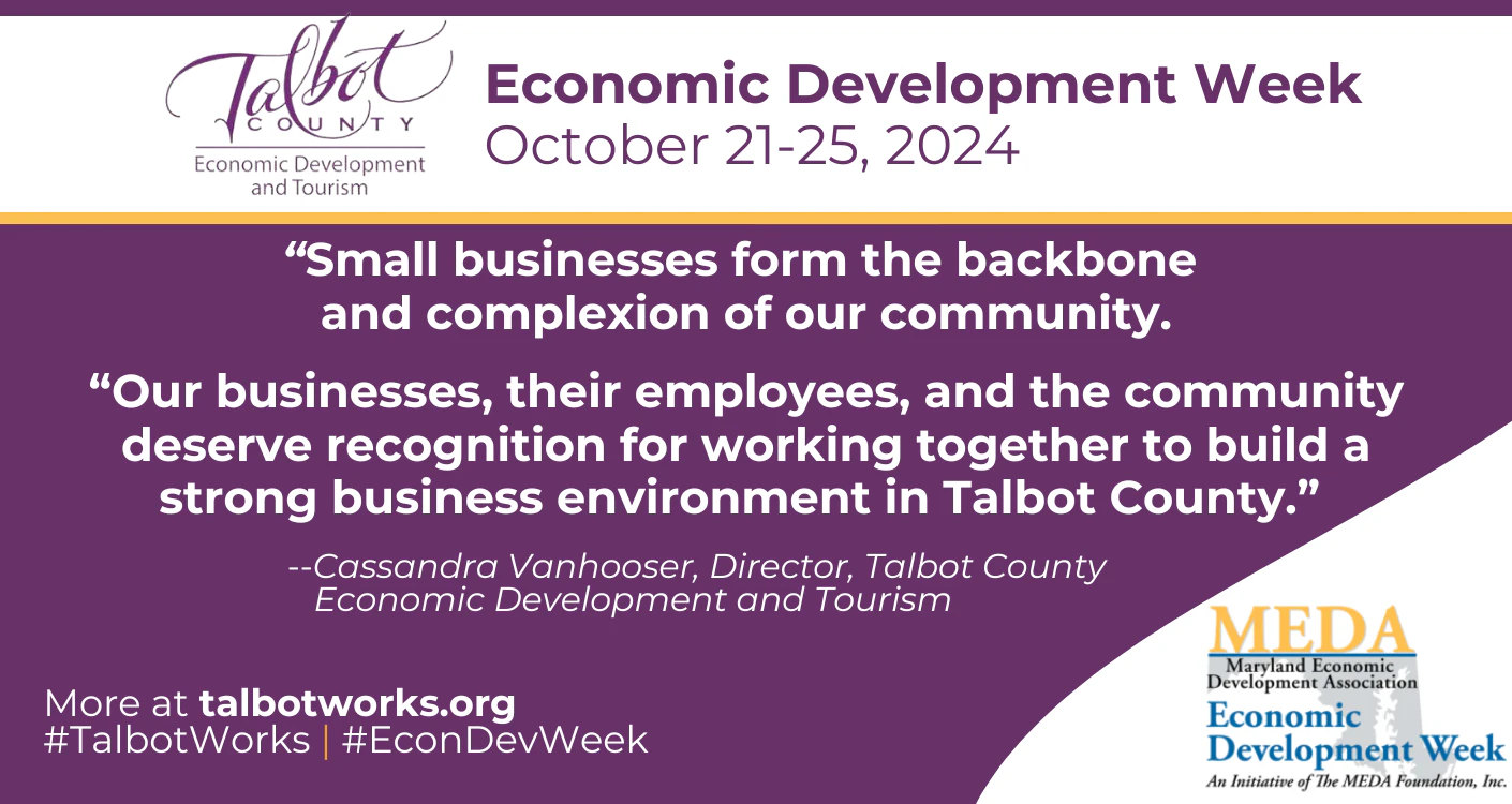 Graphic: Economic Development Week, October 21-25, 2024, with quote and talbotworks.org link