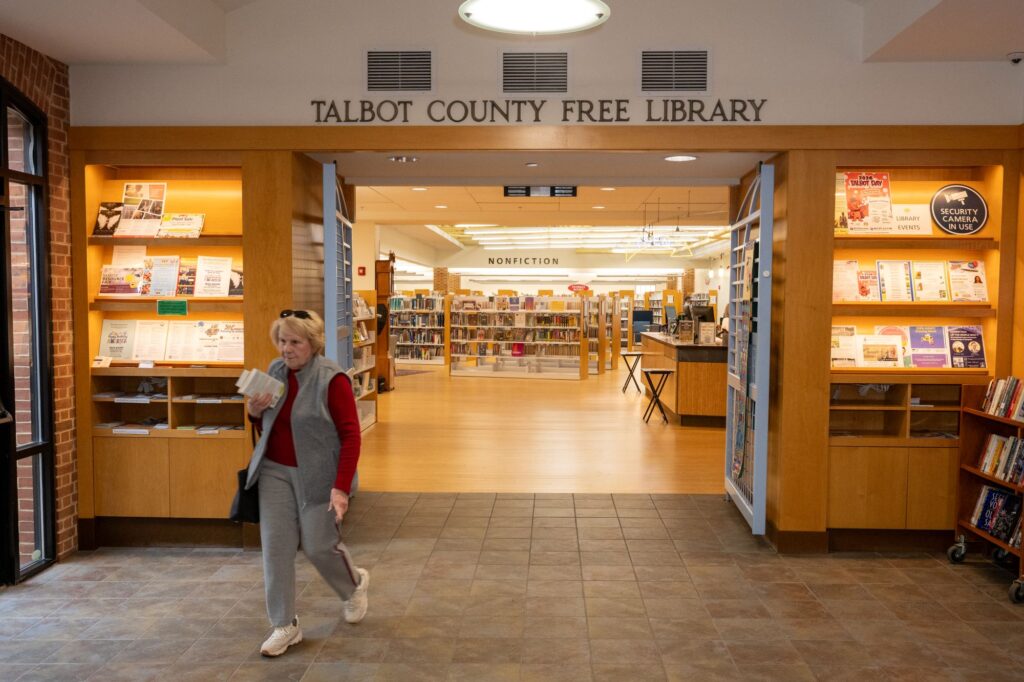 A patron walks in the Talbot County Free Library