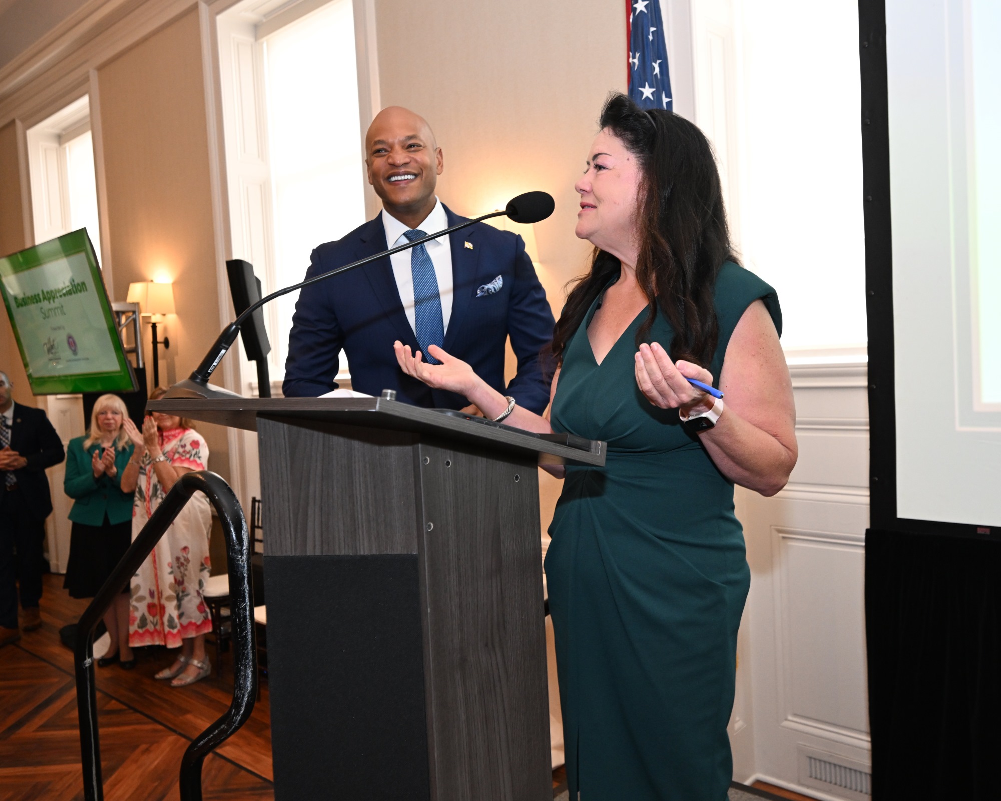 Governor Wes Moore and Talbot County Economic Development and Tourism Director Cassandra Vanhooser