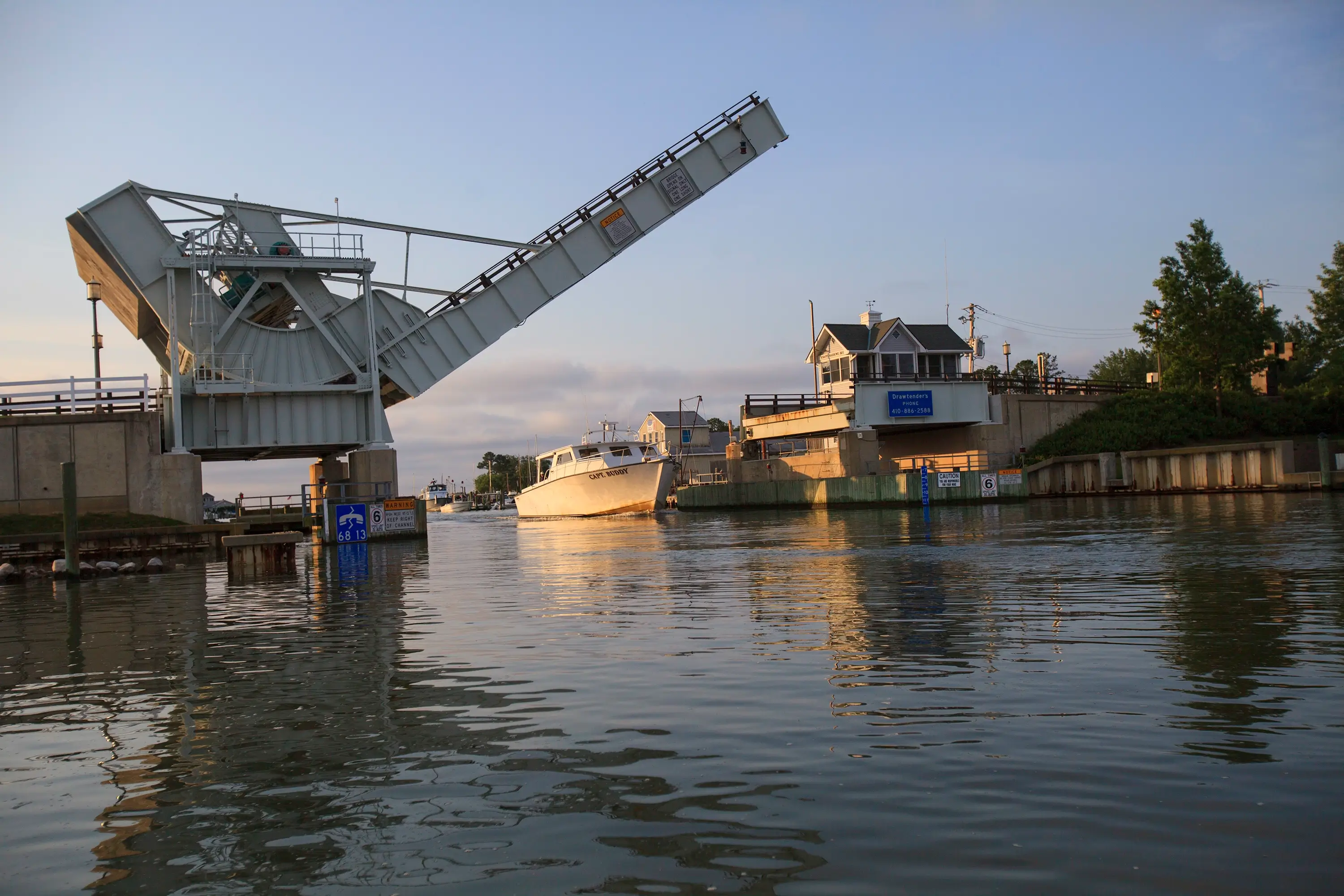 A draw bridge being lifted