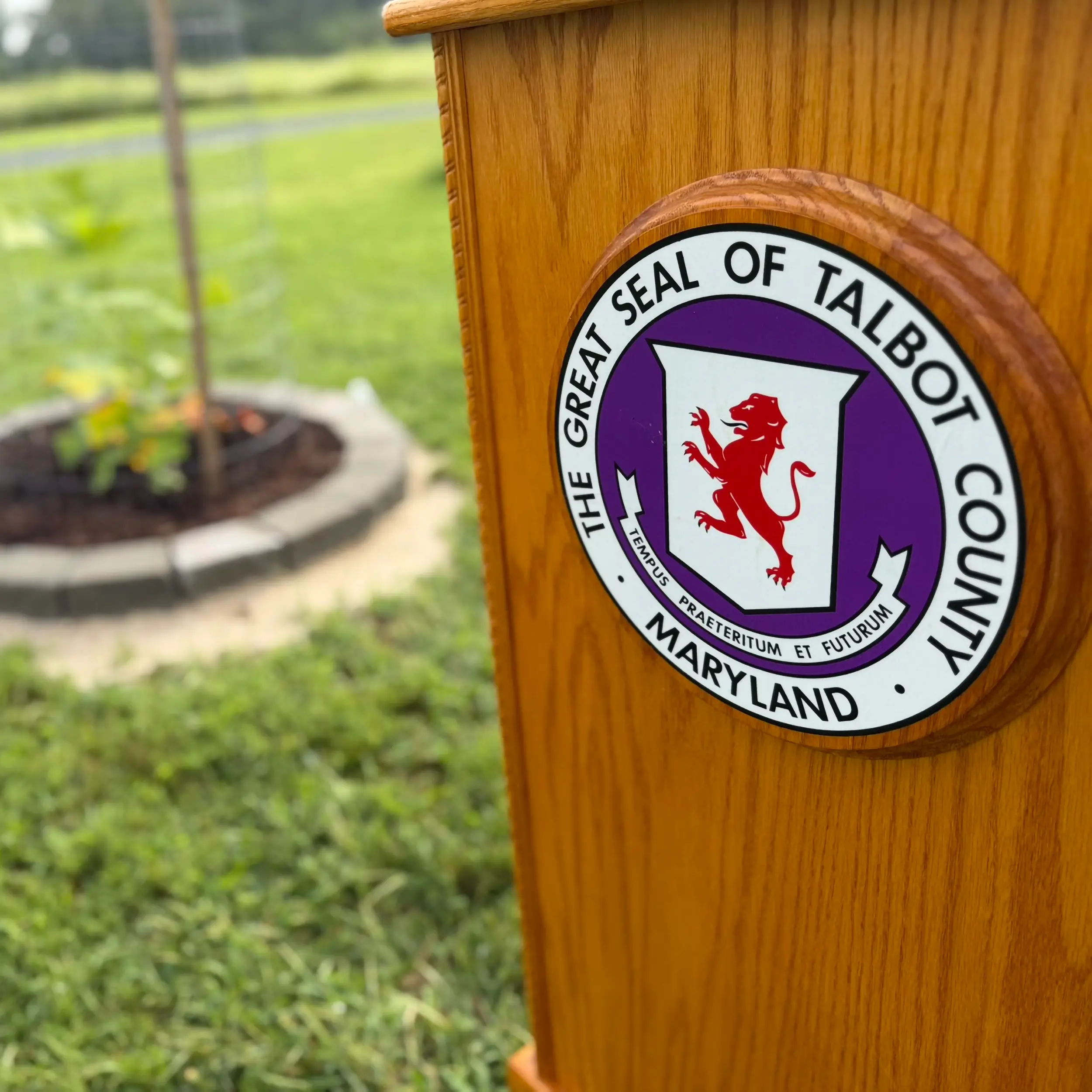 The Talbot County seal on a podium