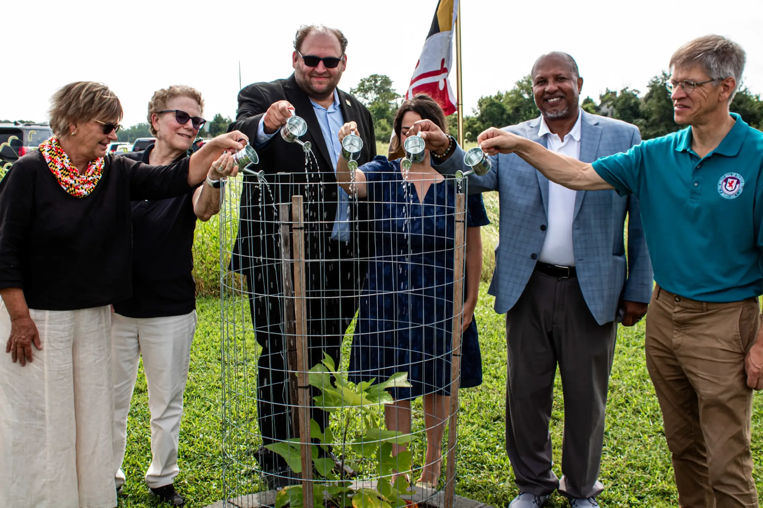 A group watering the liberty tree